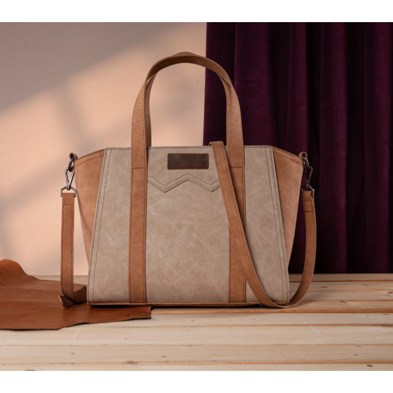TB Stitch Two Tone Tote - Tan
