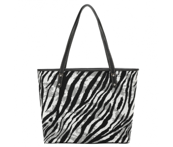 TB Zebra Print Canvas Tote Bag