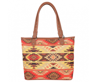 Yellow Aztec Mix Print Canvas Tote Bag