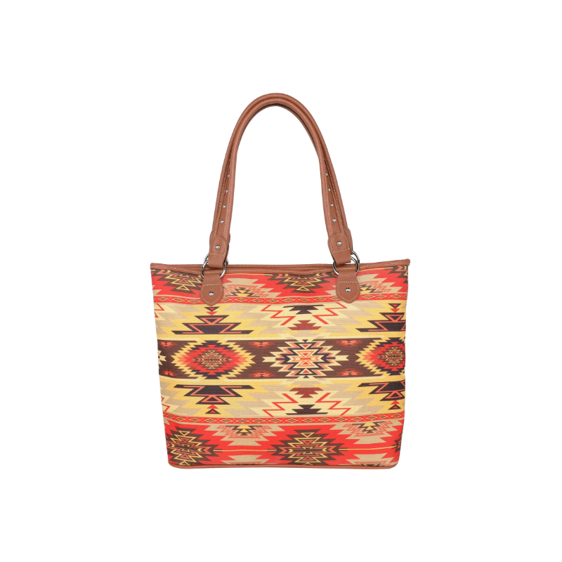 Yellow Aztec Mix Print Canvas Tote Bag