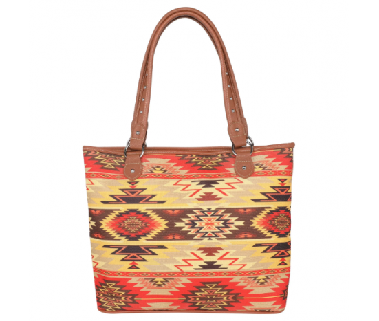 Yellow Aztec Mix Print Canvas Tote Bag