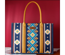 TB Dual Sided Square Print Canvas Wide Tote - Blue & Yellow