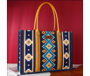 TB Dual Sided Square Print Canvas Wide Tote - Blue & Yellow