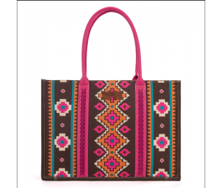 Dual Sided Square Print Canvas Wide Tote - Pink