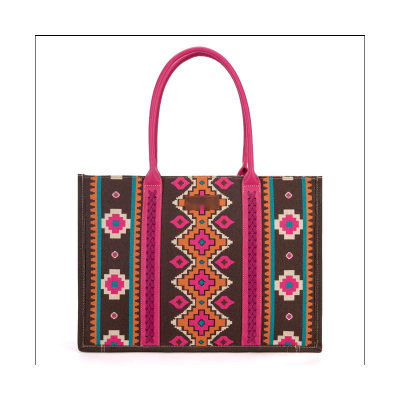 Dual Sided Square Print Canvas Wide Tote - Pink