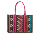 Dual Sided Square Print Canvas Wide Tote - Pink