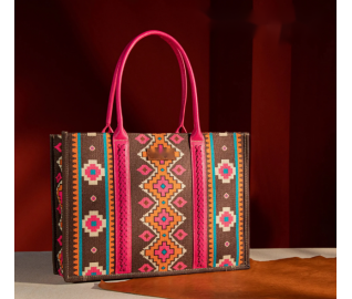 Dual Sided Square Print Canvas Wide Tote - Pink