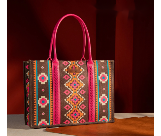 Dual Sided Square Print Canvas Wide Tote - Pink