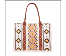 TB Dual Sided Square Print Canvas Wide Tote - Beige