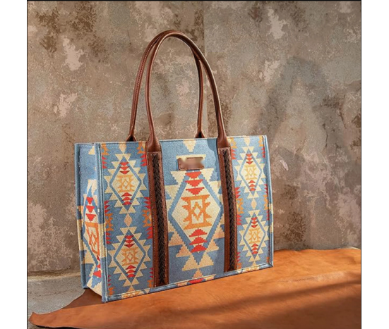 Trimeliebuy Southwestern Print Dual Lined Carry On/Tote - Light Blue