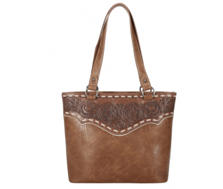 TW Collection Tooled Carry On Tote Warm Brown