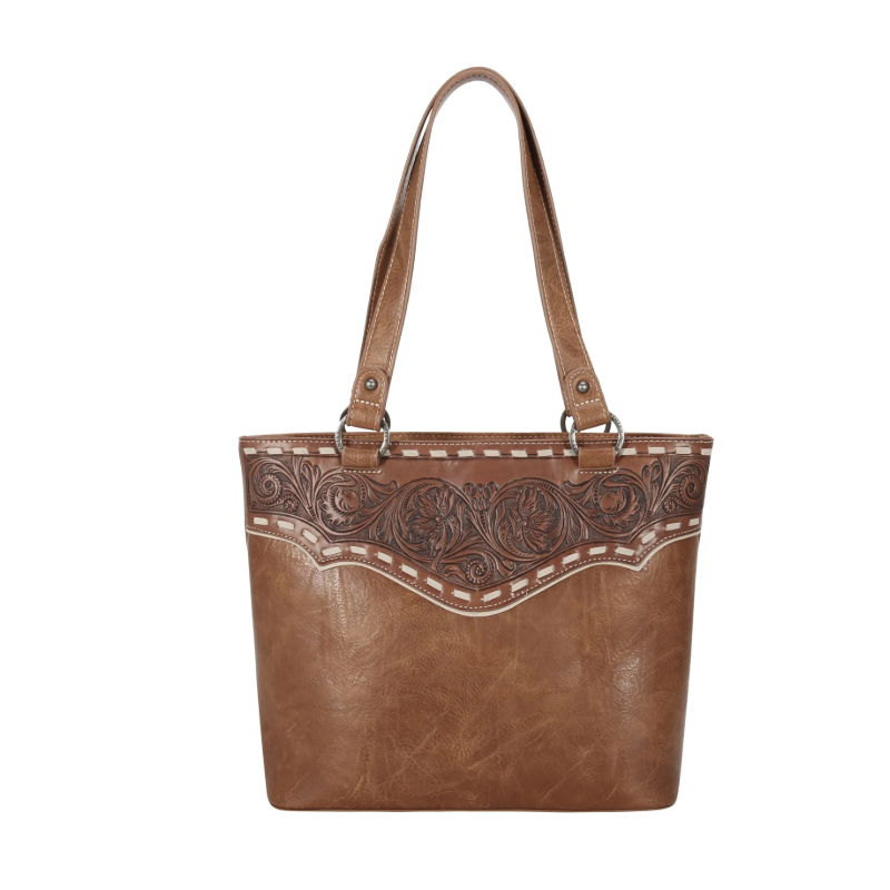 TW Collection Tooled Carry On Tote Warm Brown
