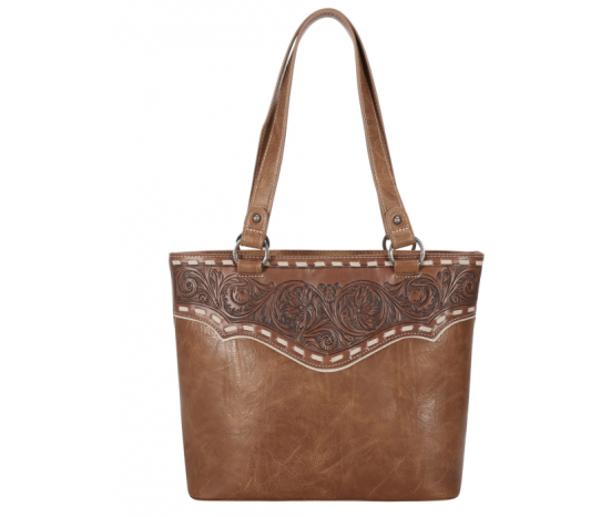 TW Collection Tooled Carry On Tote Warm Brown