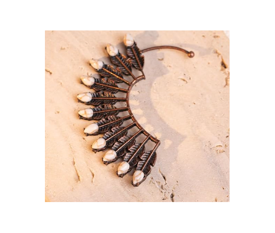 Rustic Couture's Feather White Turquoise Ear Cuff