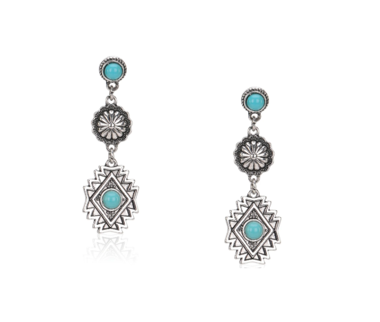 TB's symbolic Artificial Stone Aztec Dangling Earring - Turqoise