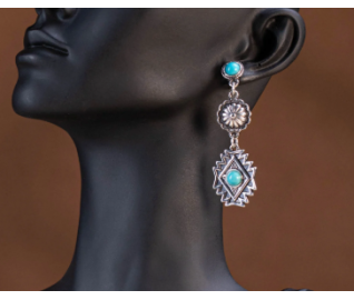 TB's symbolic Artificial Stone Aztec Dangling Earring - Turqoise