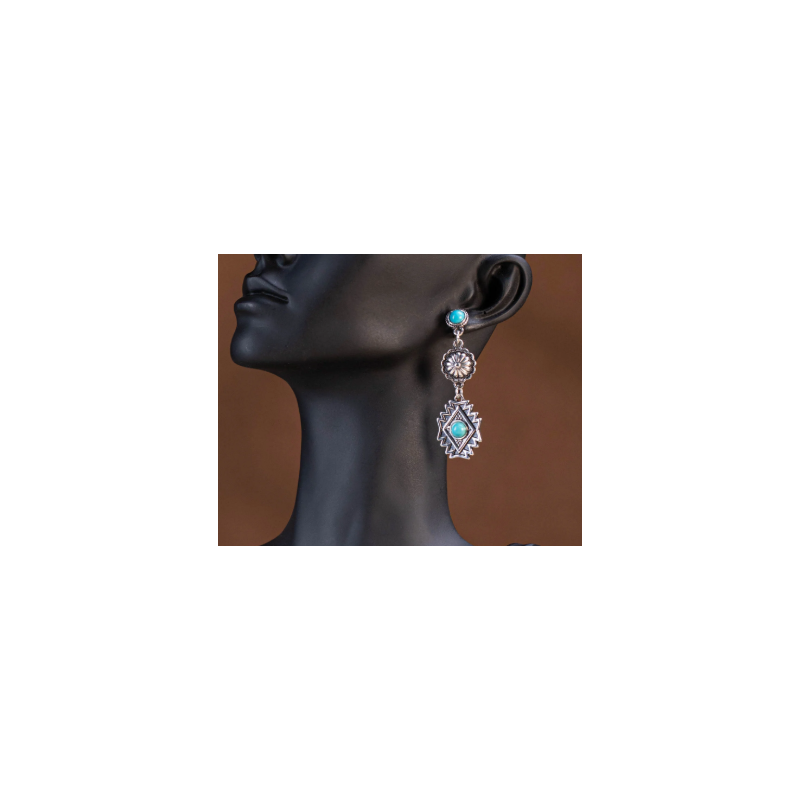 TB's symbolic Artificial Stone Aztec Dangling Earring - Turqoise