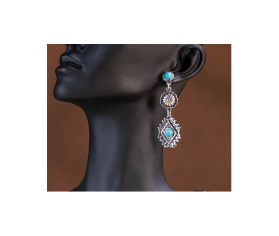 TB's symbolic Artificial Stone Aztec Dangling Earring - Turqoise