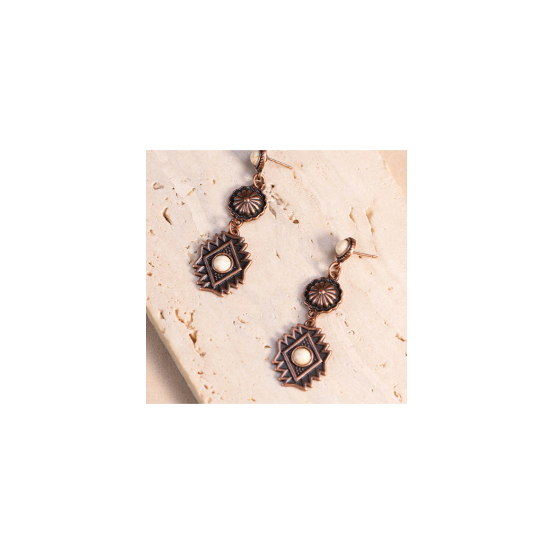 TB's symbolic Artificial Stone Aztec Dangling Earring - White