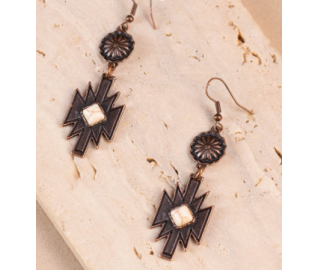 Turquoise Stone Aztec Dangling Earring - White