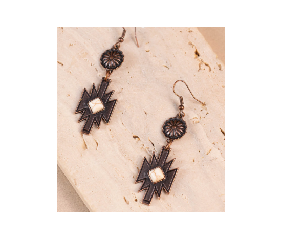 Turquoise Stone Aztec Dangling Earring - White