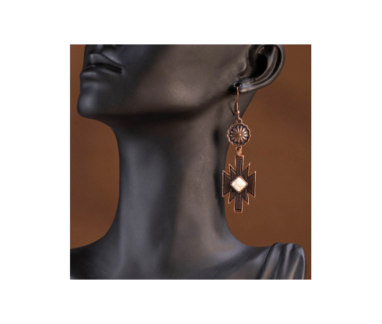 Turquoise Stone Aztec Dangling Earring - White