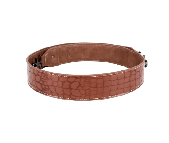 TB Western Guitar Style Croc Print Crossbody Strap - Brown