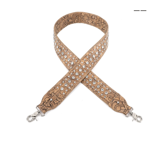 TB's Western Bling Bling Guitar Style Crossbody Strap - Light Khaki