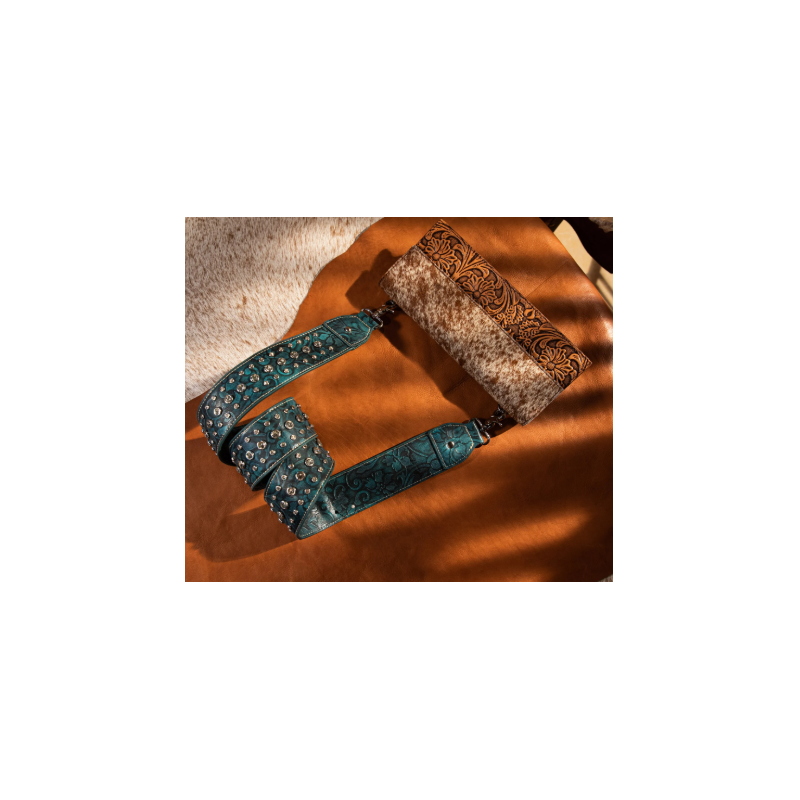 TB's Western Bling Bling Guitar Style Crossbody Strap - Dark Green