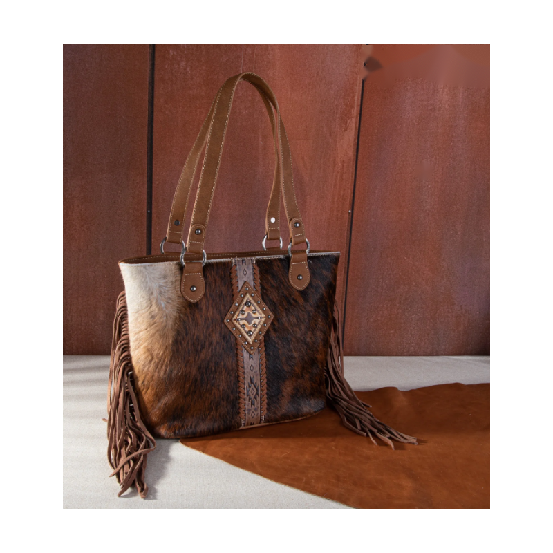 TW Collection Hair On Cowhide Concealed Carry Tote Khaki