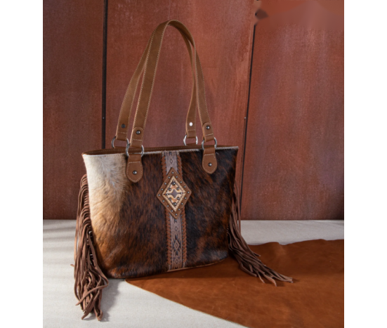 TW Collection Hair On Cowhide Concealed Carry Tote Khaki