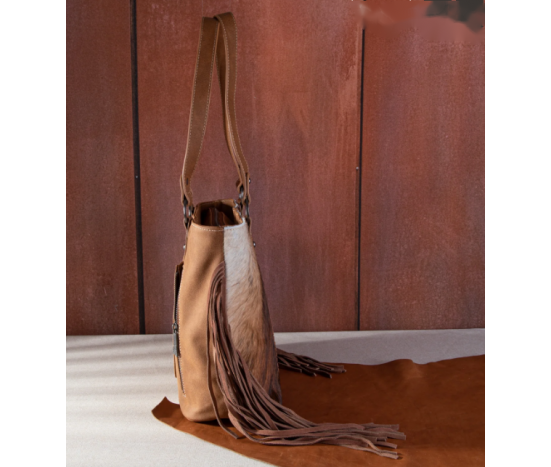 TW Collection Hair On Cowhide Concealed Carry Tote Khaki