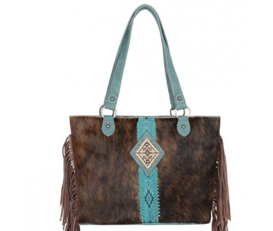 TW Collection Hair On Cowhide Concealed Carry Tote Turquoise