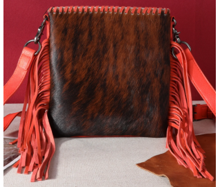 TW Collection Hair-On Cowhide Fringe Concealed Carry Crossbody Bag Tangerine