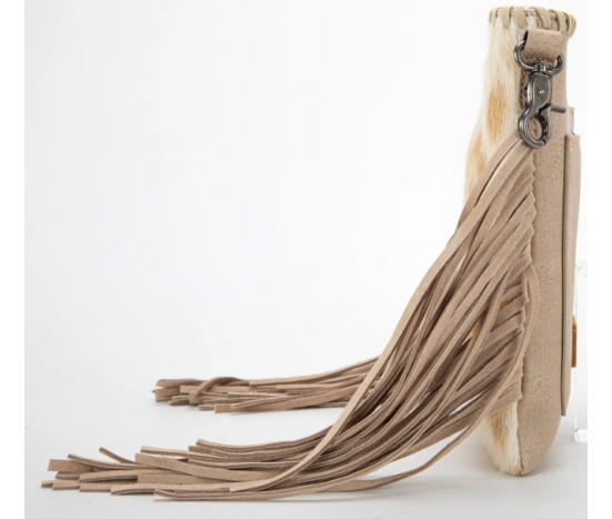 TW Collection Hair-On Cowhide Fringe Concealed Carry Crossbody Bag White&Yellow