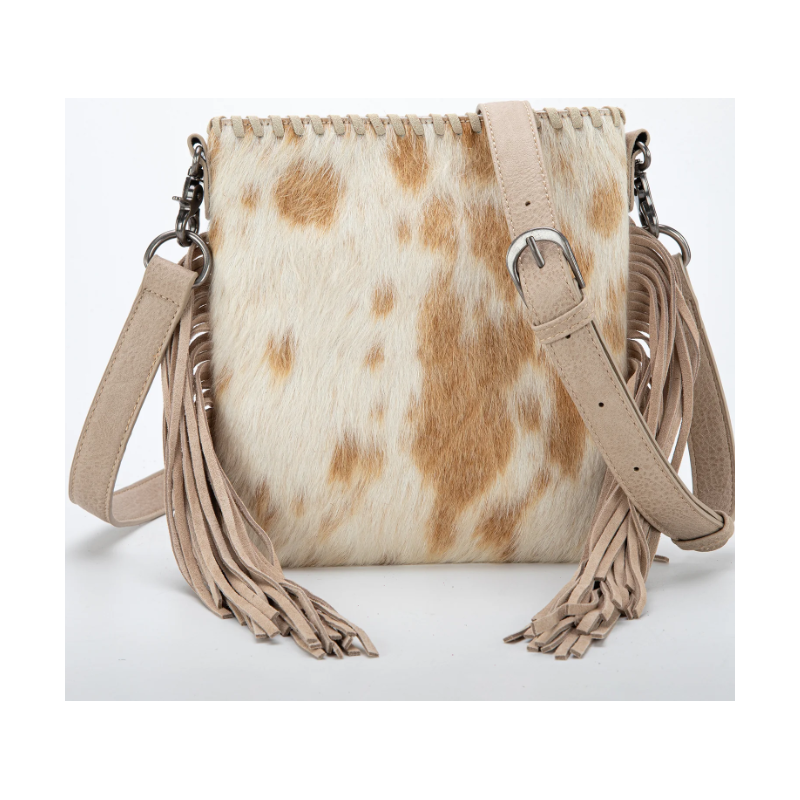TW Collection Hair-On Cowhide Fringe Concealed Carry Crossbody Bag White&Yellow