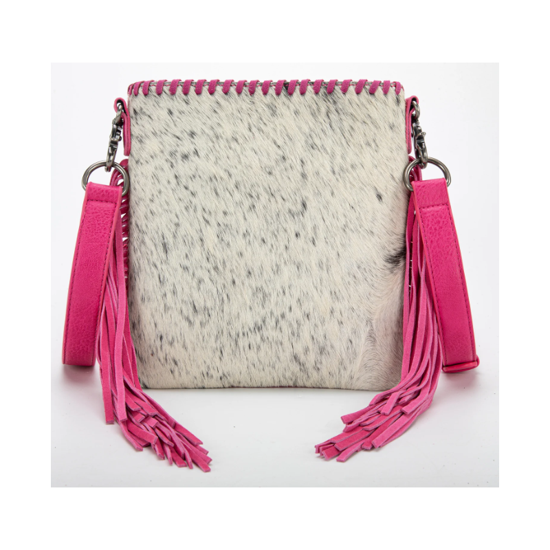 TW Collection Hair-On Cowhide Fringe Concealed Carry Crossbody Bag Pink