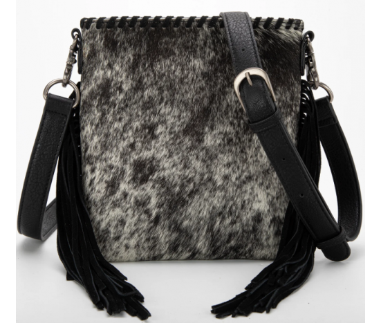 TW Collection Hair-On Cowhide Fringe Concealed Carry Crossbody Bag Grey