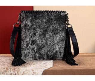 TW Collection Hair-On Cowhide Fringe Concealed Carry Crossbody Bag Grey