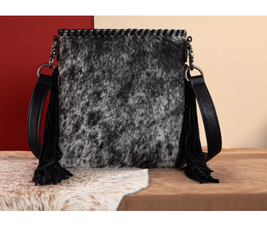 TW Collection Hair-On Cowhide Fringe Concealed Carry Crossbody Bag Grey