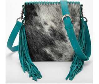 TW Collection Hair-On Cowhide Fringe Concealed Carry Crossbody Bag Turquoise