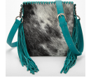 TW Collection Hair-On Cowhide Fringe Concealed Carry Crossbody Bag Turquoise
