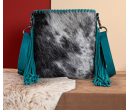 TW Collection Hair-On Cowhide Fringe Concealed Carry Crossbody Bag Turquoise