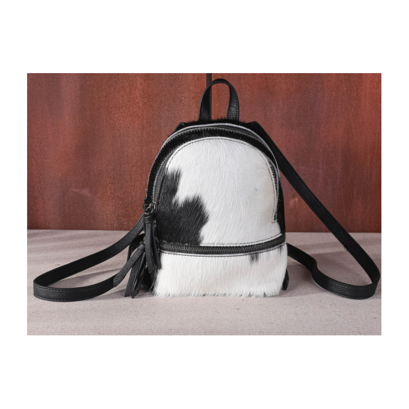 TW Collection Hair-On Cowhide Collection Mini Backpack Black&White