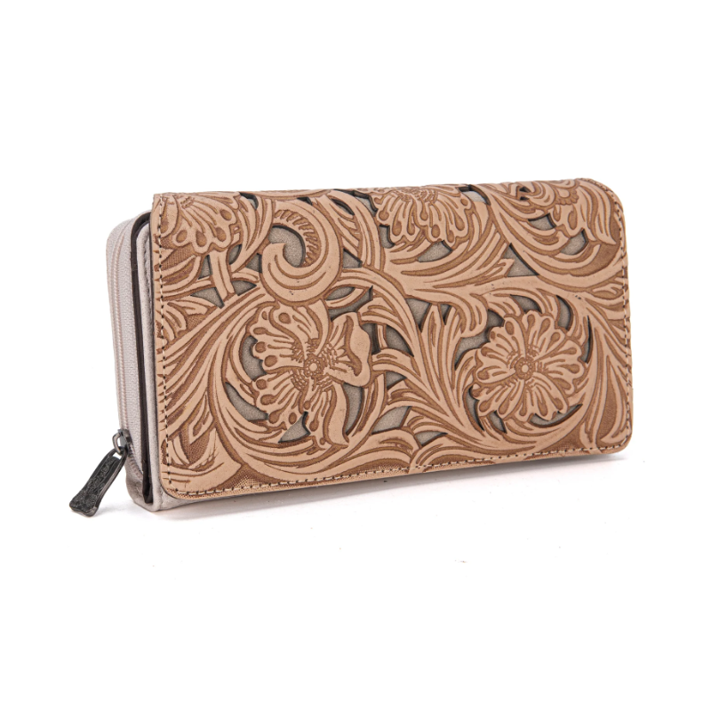 TW Collection Floral Tooled Collection Wallet Beige