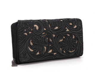 TW Collection Floral Tooled Collection Wallet Black