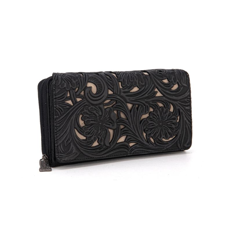 TW Collection Floral Tooled Collection Wallet Black