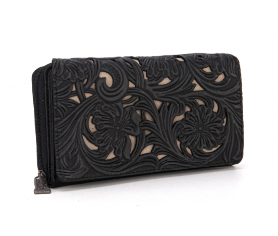 TW Collection Floral Tooled Collection Wallet Black