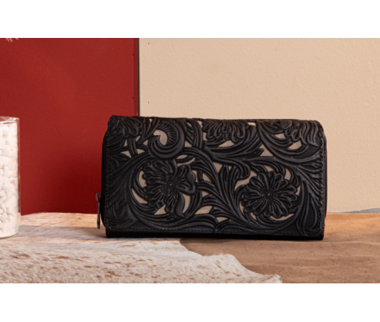 TW Collection Floral Tooled Collection Wallet Black