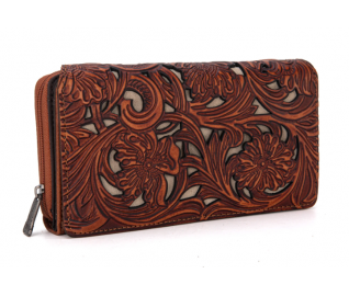 TW Collection Floral Tooled Collection Wallet Brown